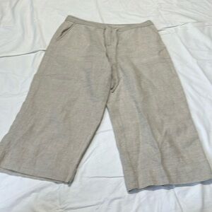 Talbots Pants Womens 8P Pure Irish Linen Mid Rise Straight Capri Pockets Tan